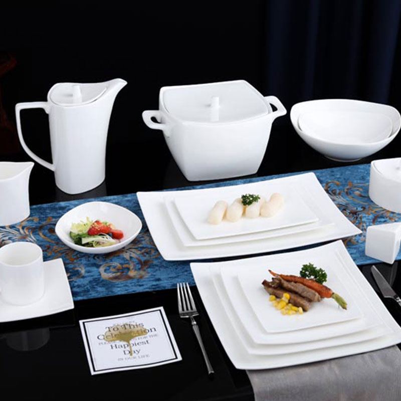 New Bone China Plain White Dinnerware Set with Sha···