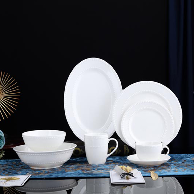 New Bone China Plain White Dinnerware Set with Rel···